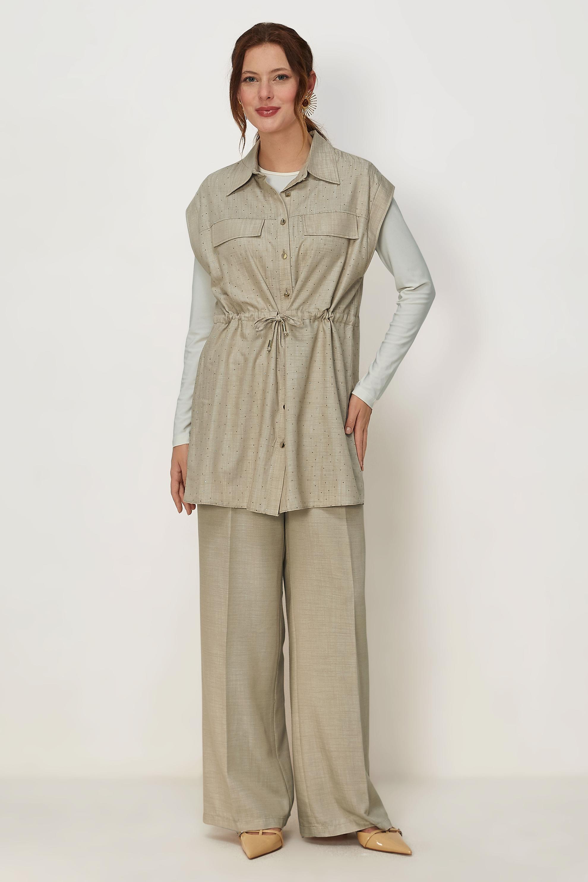 Tesettür giyim KAHVE 46608 DENIM KOT 2Lİ PANT.TK. 38-44