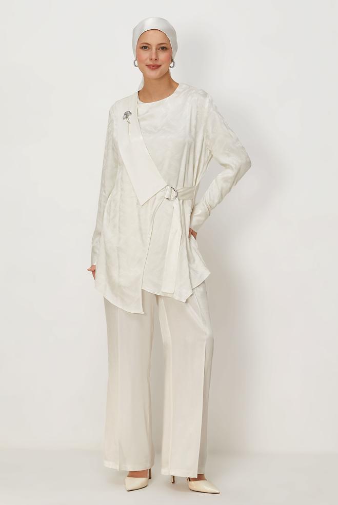 Hijab clothing WHITE BELT DETAILED PANTSUIT 46669 - ALVİNA