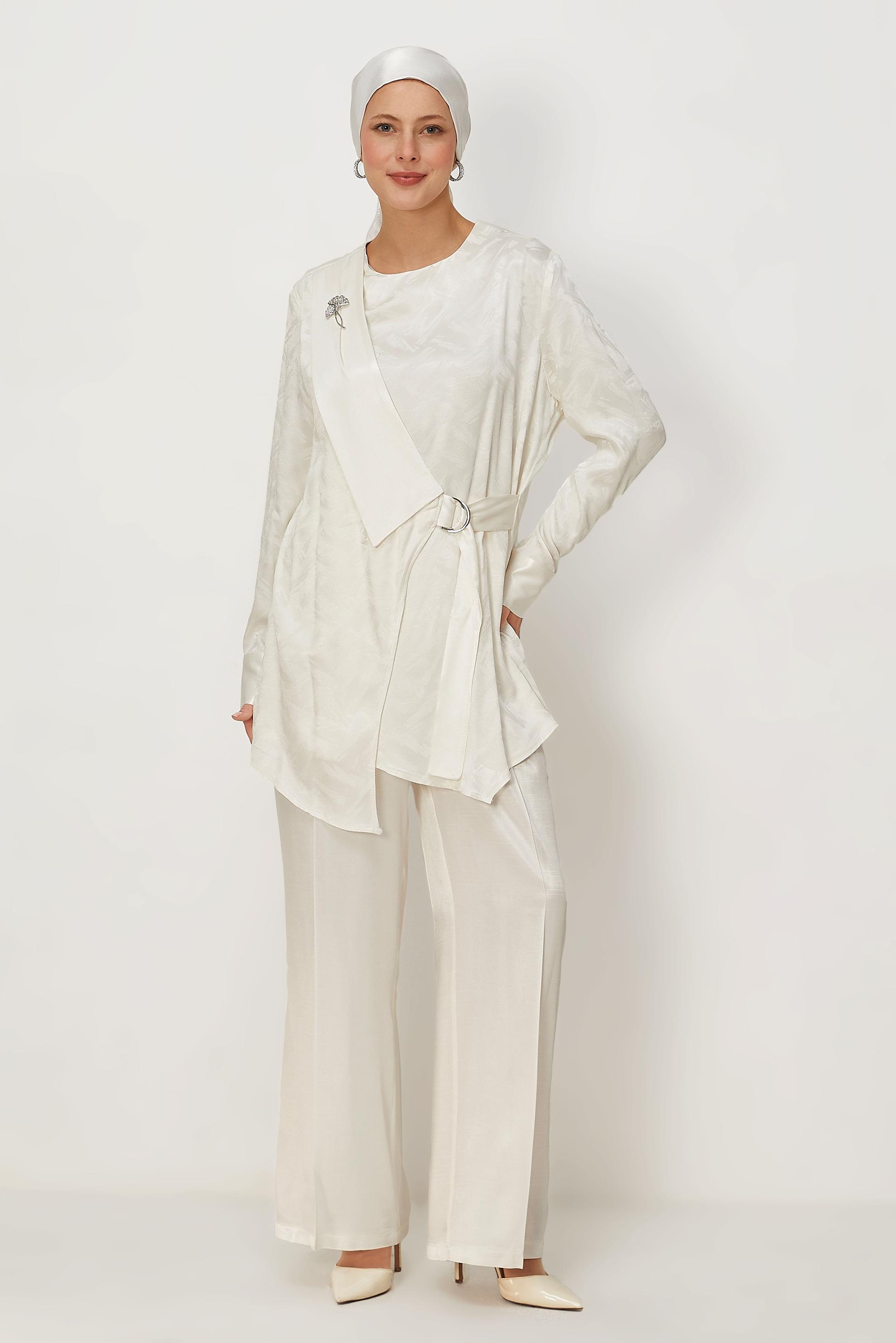 Hijab clothing WHITE BELT DETAILED PANTSUIT 46669