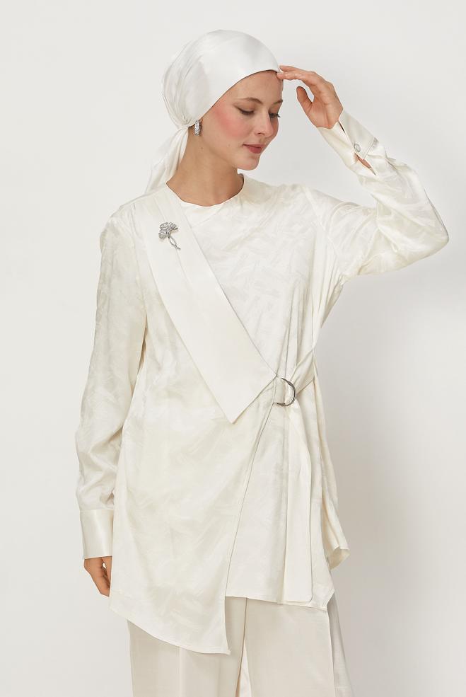 Hijab clothing WHITE BELT DETAILED PANTSUIT 46669 - ALVİNA