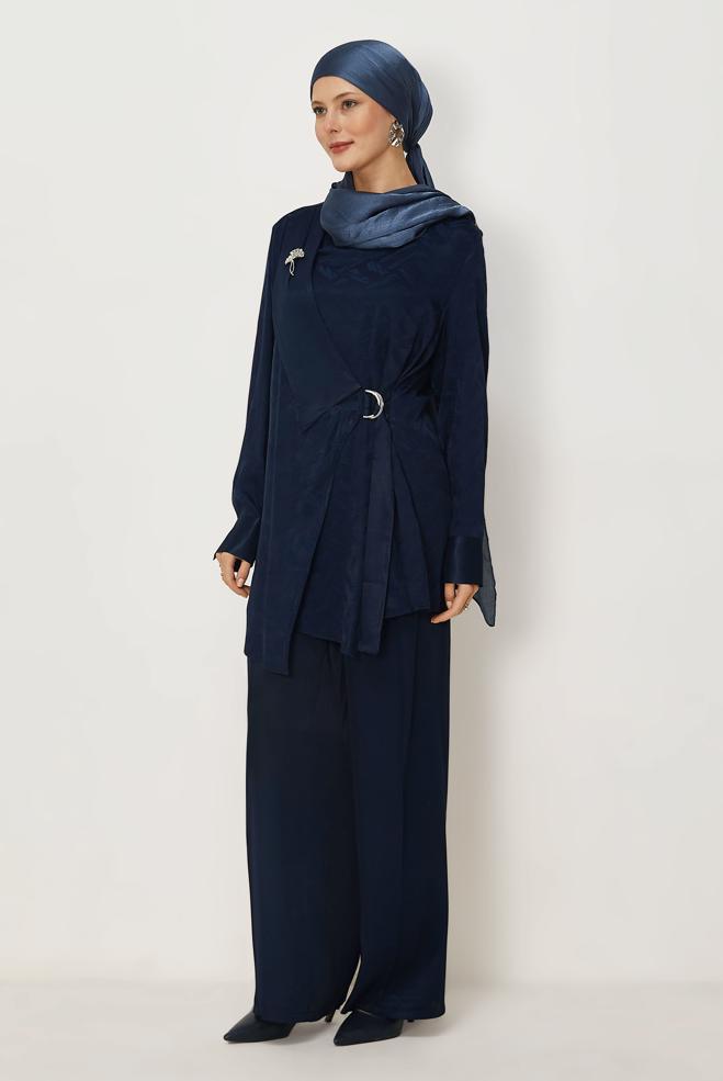Hijab clothing NAVY BLUE BELT DETAILED PANTSUIT 46669 - ALVİNA