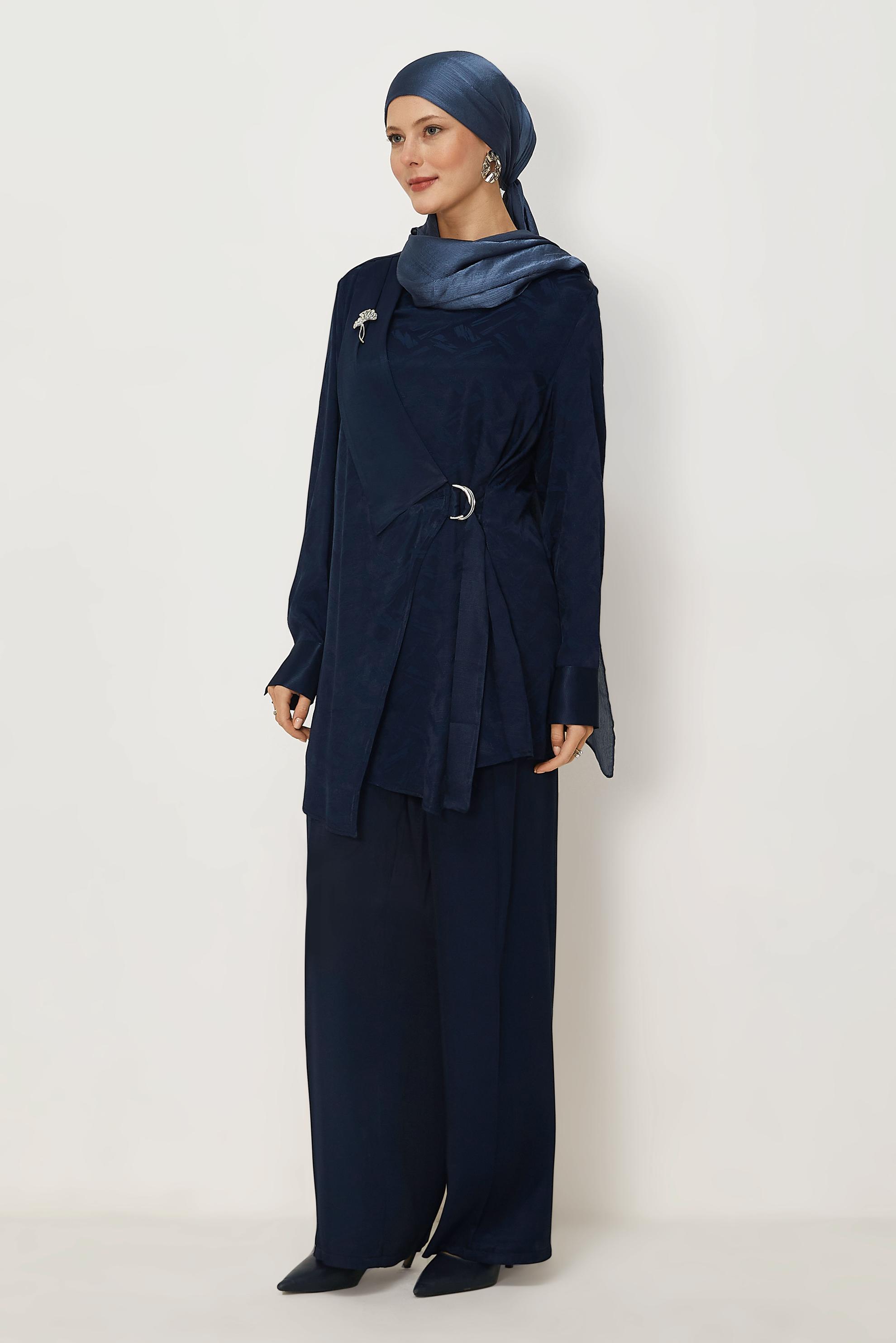 Hijab clothing NAVY BLUE BELT DETAILED PANTSUIT 46669