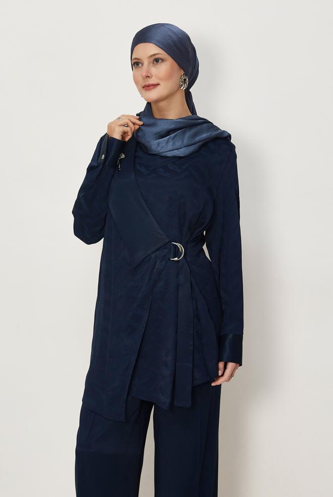 Hijab clothing NAVY BLUE BELT DETAILED PANTSUIT 46669 - ALVİNA