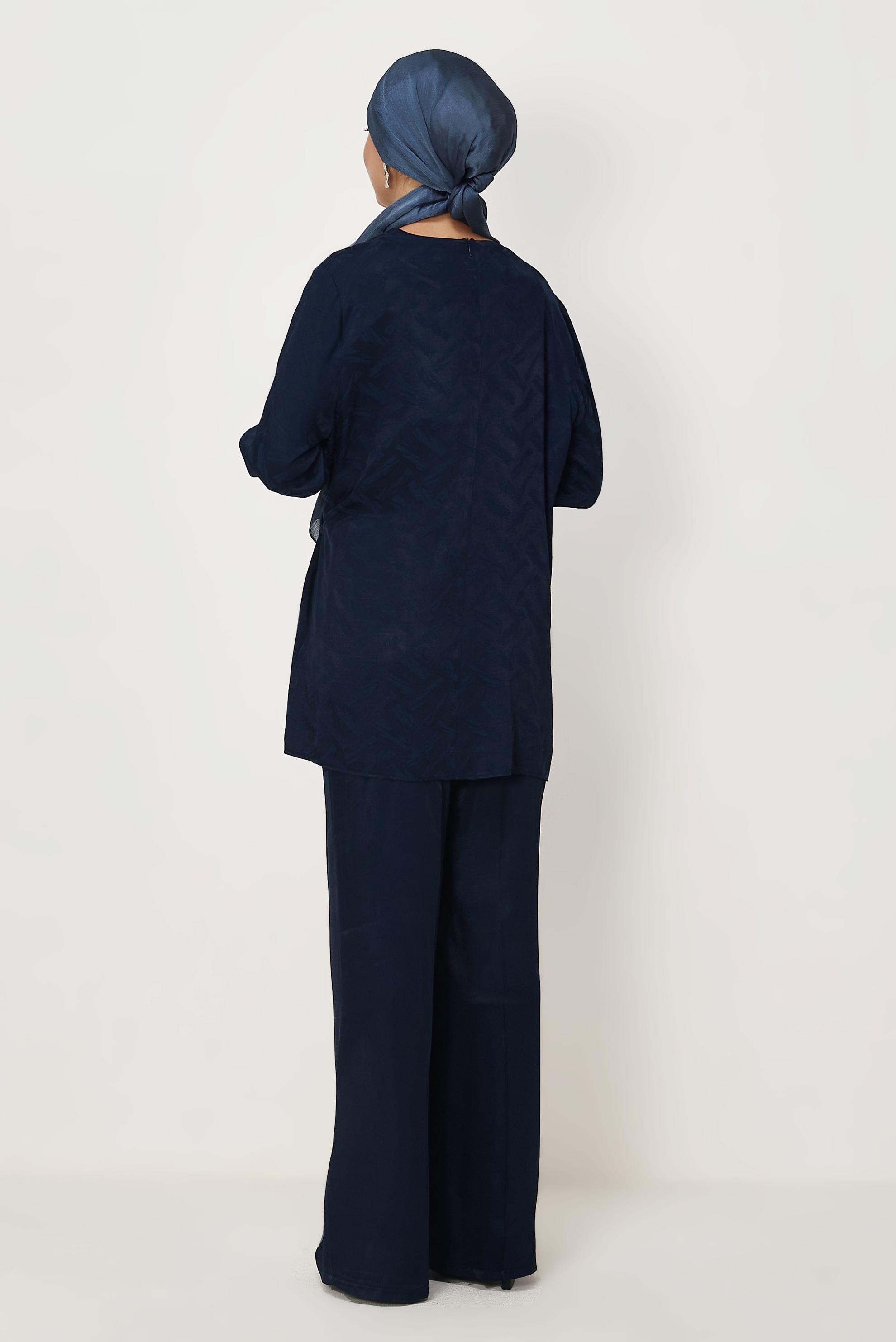 Hijab clothing NAVY BLUE BELT DETAILED PANTSUIT 46669