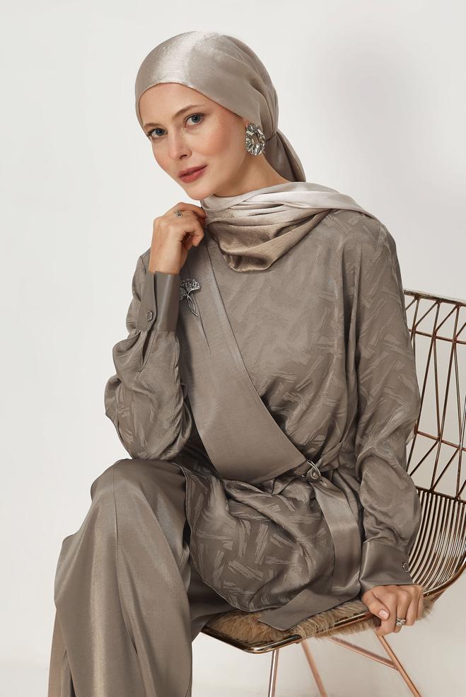 Hijab clothing MINK BELT DETAILED PANTSUIT 46669 - ALVİNA