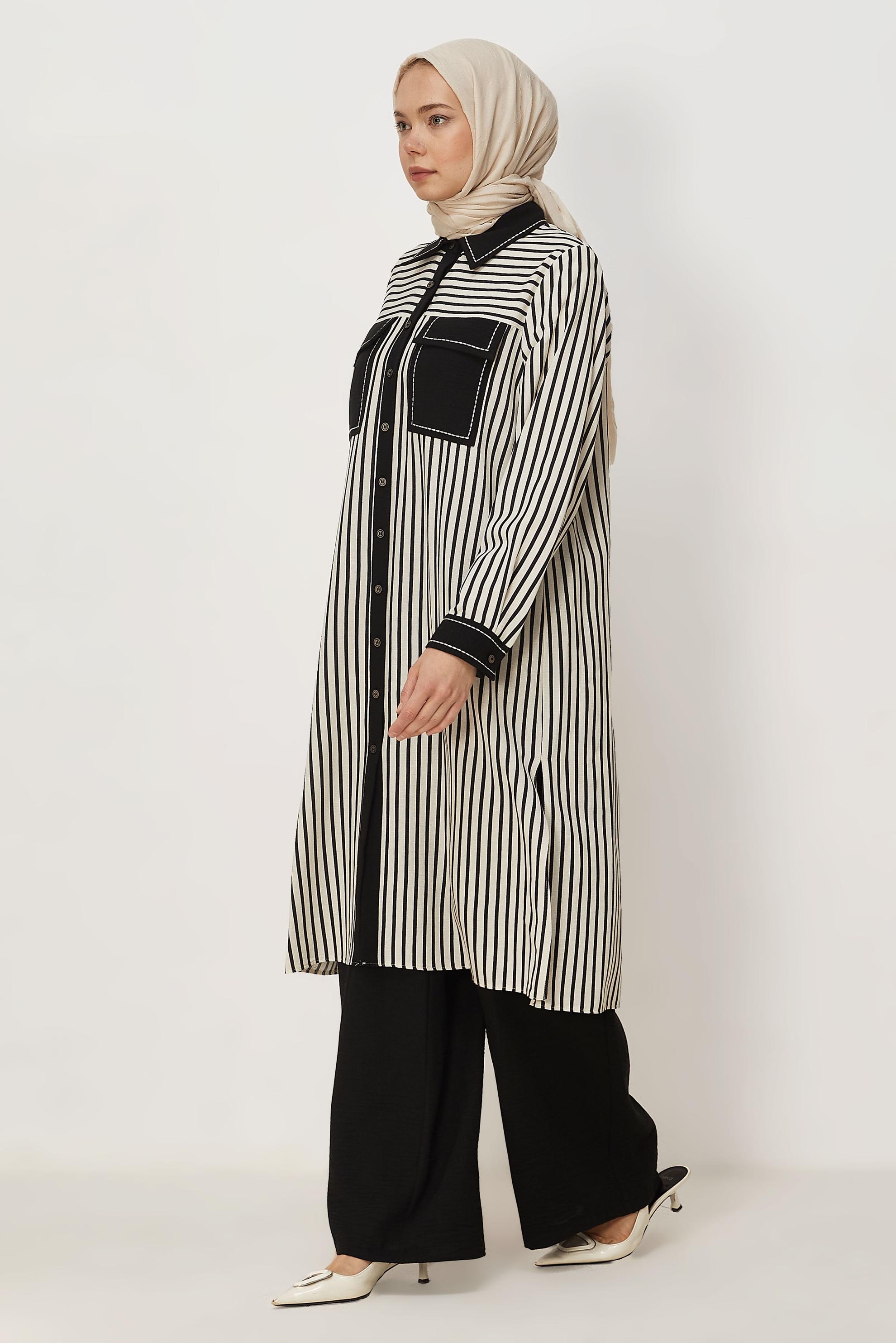 Vêtements hijab BEIGE ENSEMBLE PANTALON EN LIN RAYÉ 46364