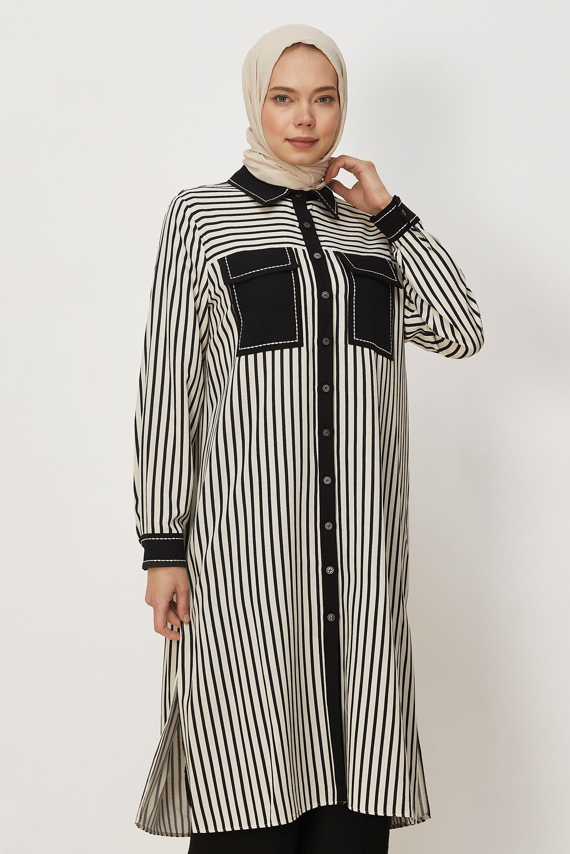 Vêtements hijab BEIGE ENSEMBLE PANTALON EN LIN RAYÉ 46364