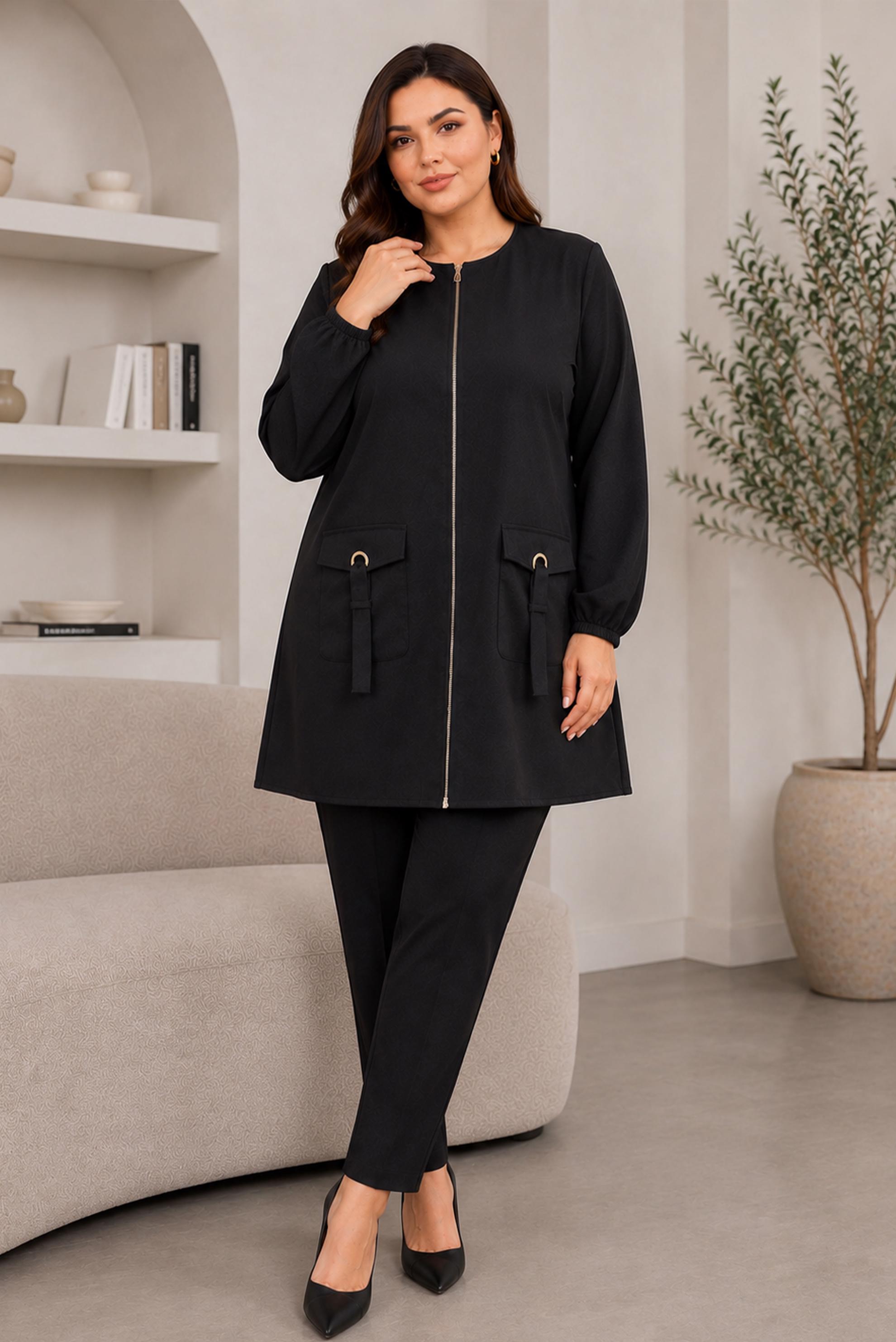 Hijab clothing BLACK PLUS SIZE ZIPPERED TUNIC 20787