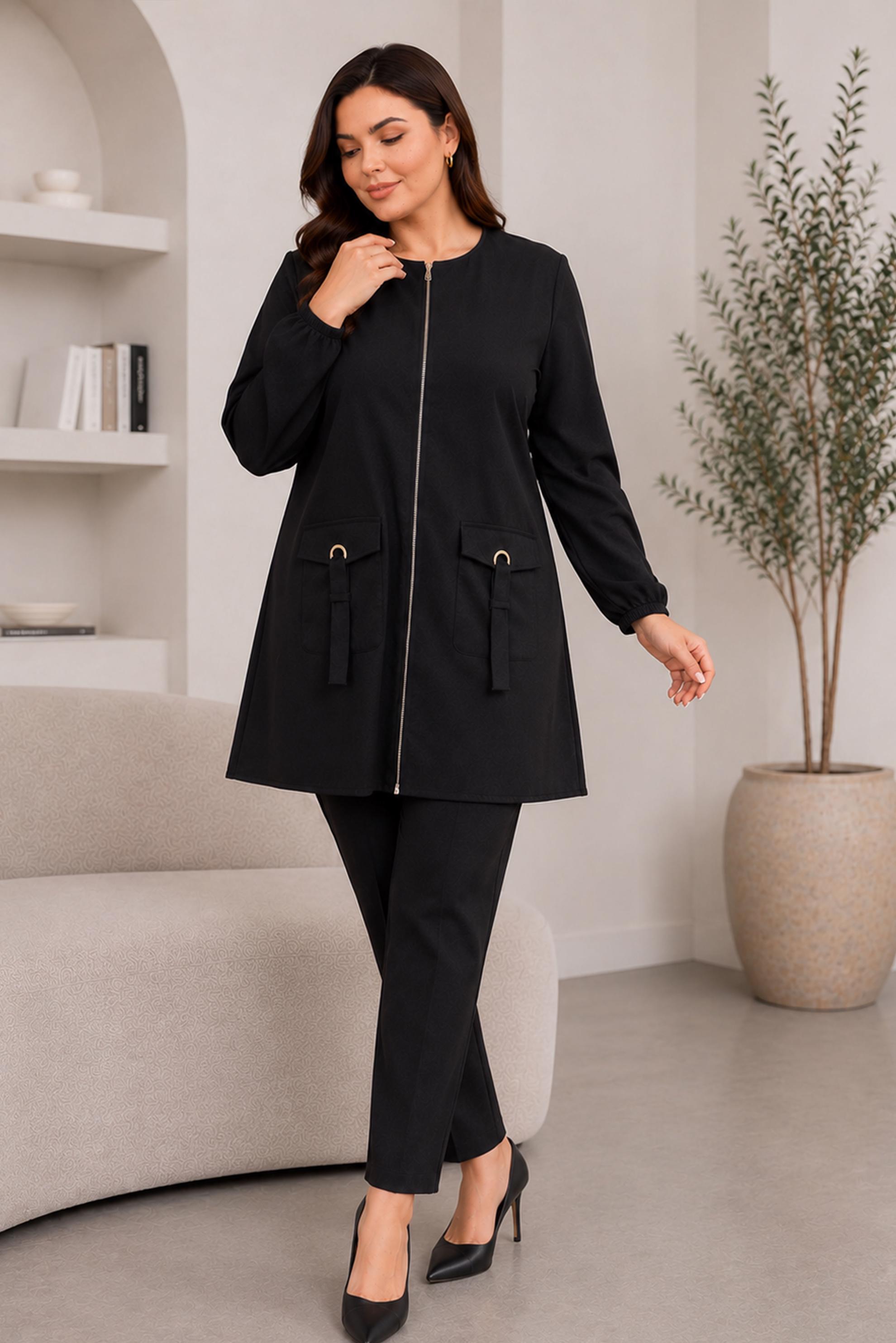 Hijab clothing BLACK PLUS SIZE ZIPPERED TUNIC 20787