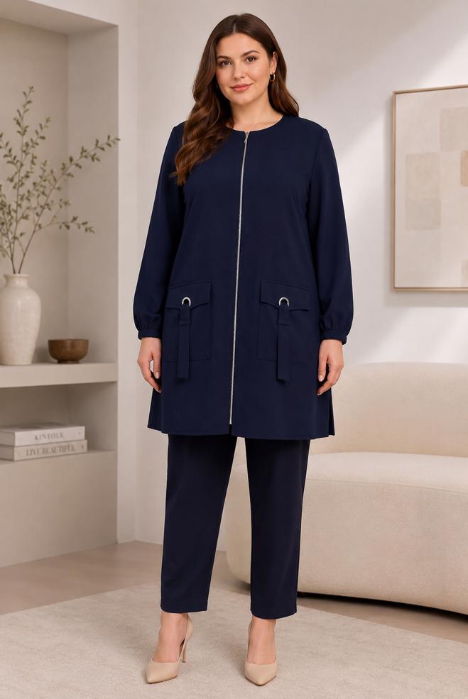 Hijab clothing NAVY BLUE PLUS SIZE ZIPPERED TUNIC 20787 - ALVİNA