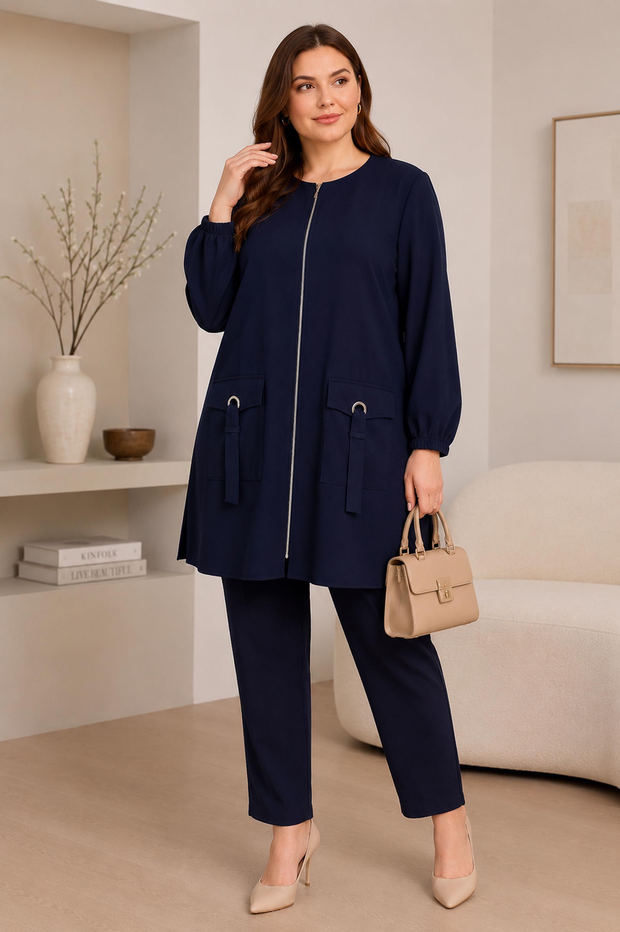 Hijab clothing NAVY BLUE PLUS SIZE ZIPPERED TUNIC 20787