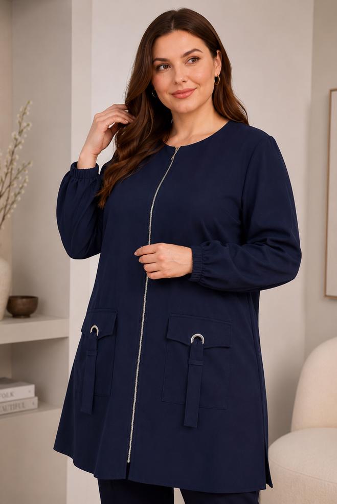 Hijab clothing NAVY BLUE PLUS SIZE ZIPPERED TUNIC 20787 - ALVİNA
