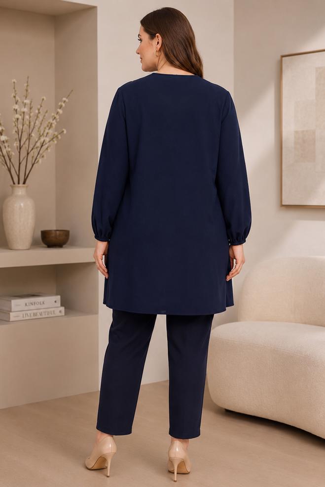 Hijab clothing NAVY BLUE PLUS SIZE ZIPPERED TUNIC 20787 - ALVİNA