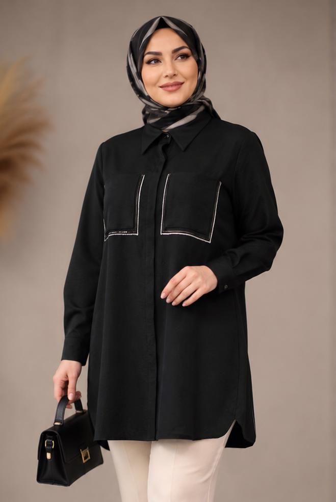 Tesettür giyim SİYAH PUL İŞLEMELİ TUNİK 20795 - ALVİNA