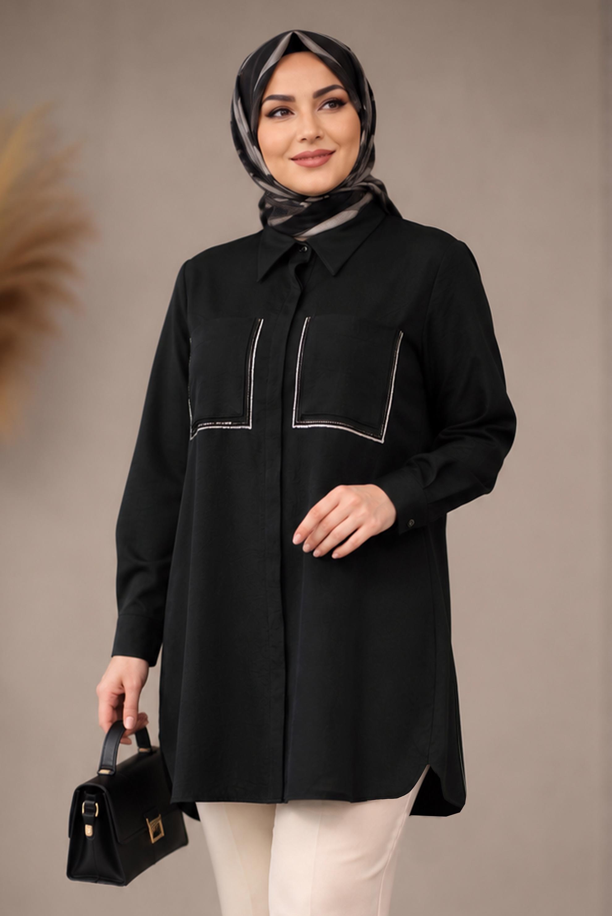 Tesettür giyim SİYAH PUL İŞLEMELİ TUNİK 20795