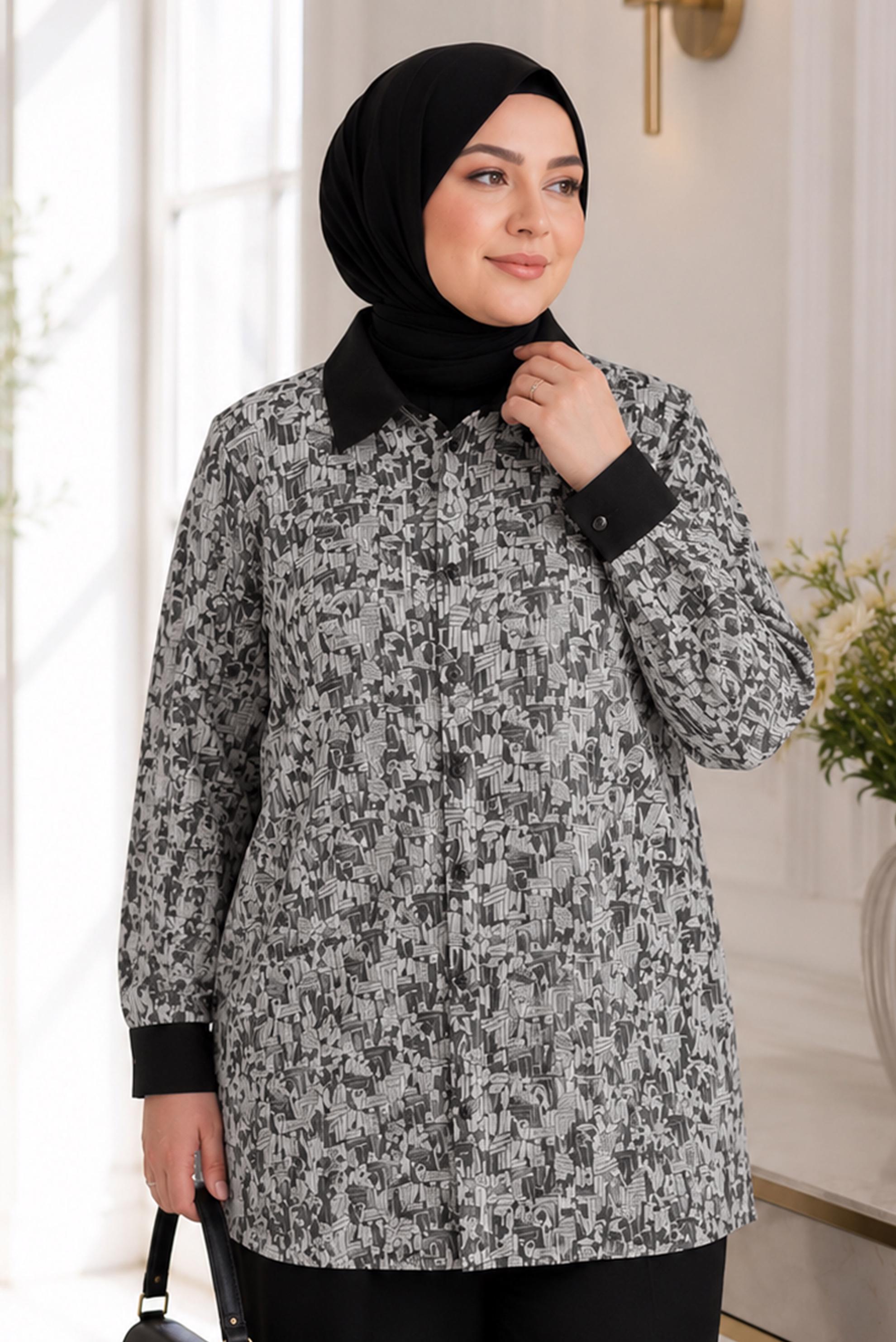 Tesettür giyim BEJ DESENLİ SATEN TUNİK 20961