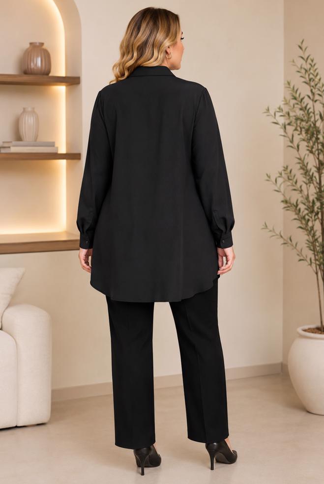 Hijab clothing BLACK GUIPURE DETAIL TUNIC 20964 - ALVİNA