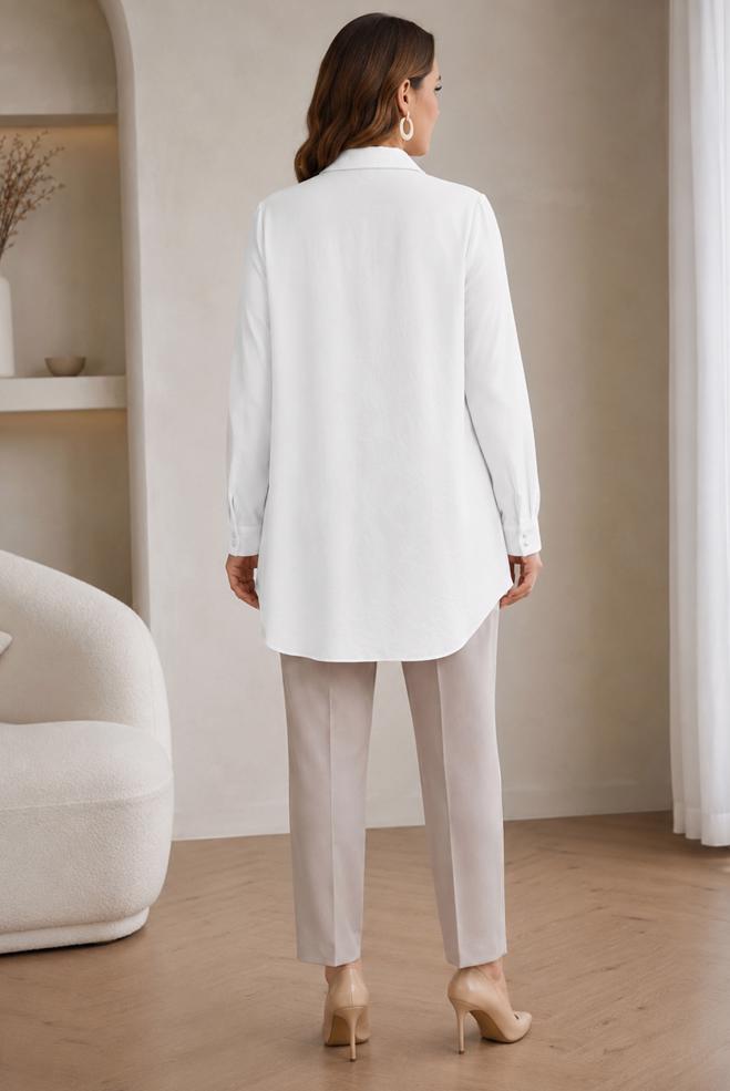 Hijab clothing WHITE GUIPURE DETAIL TUNIC 20964 - ALVİNA