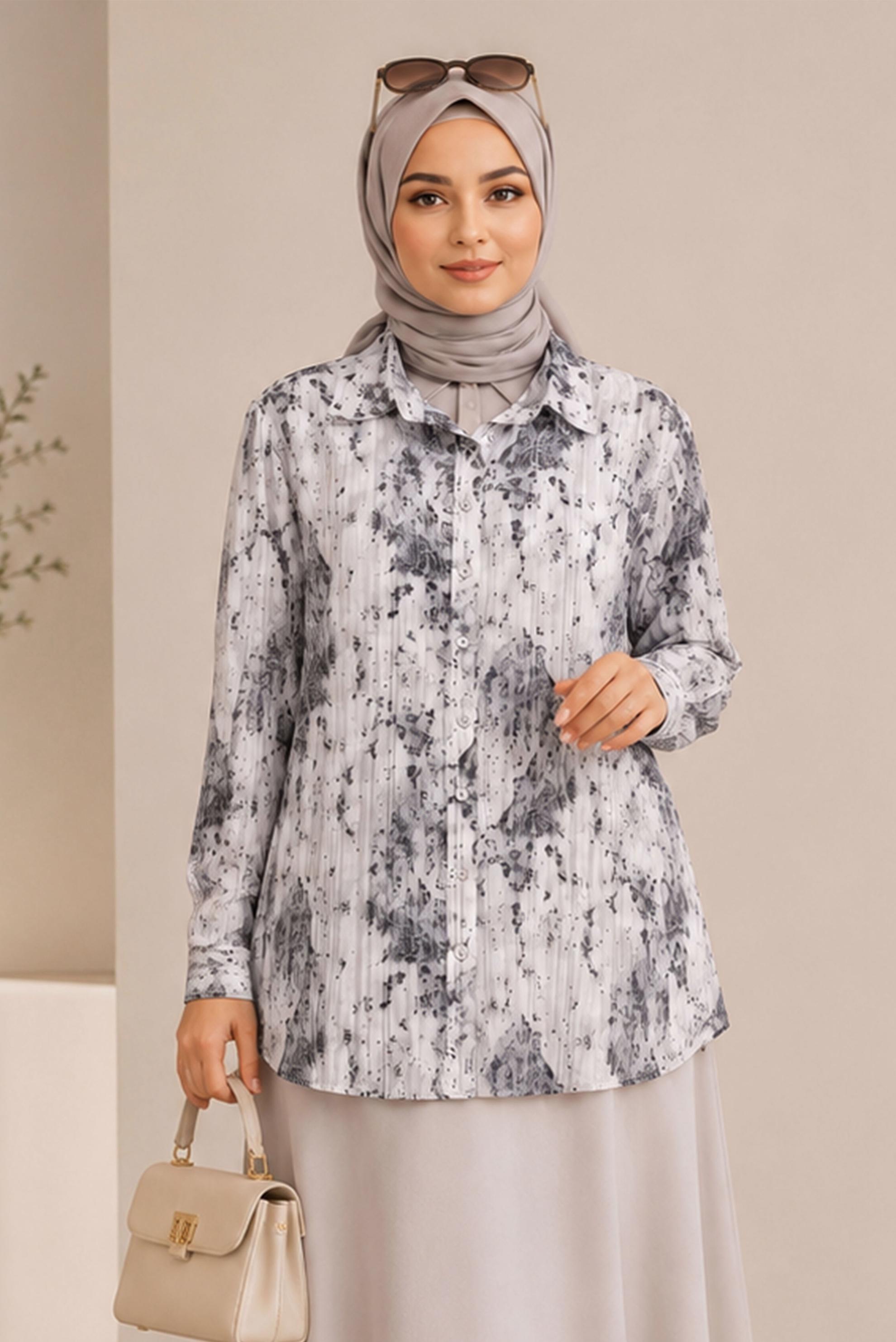 Hijab clothing BLACK PLUS SIZE PATTERNED SATIN TUNIC 20965