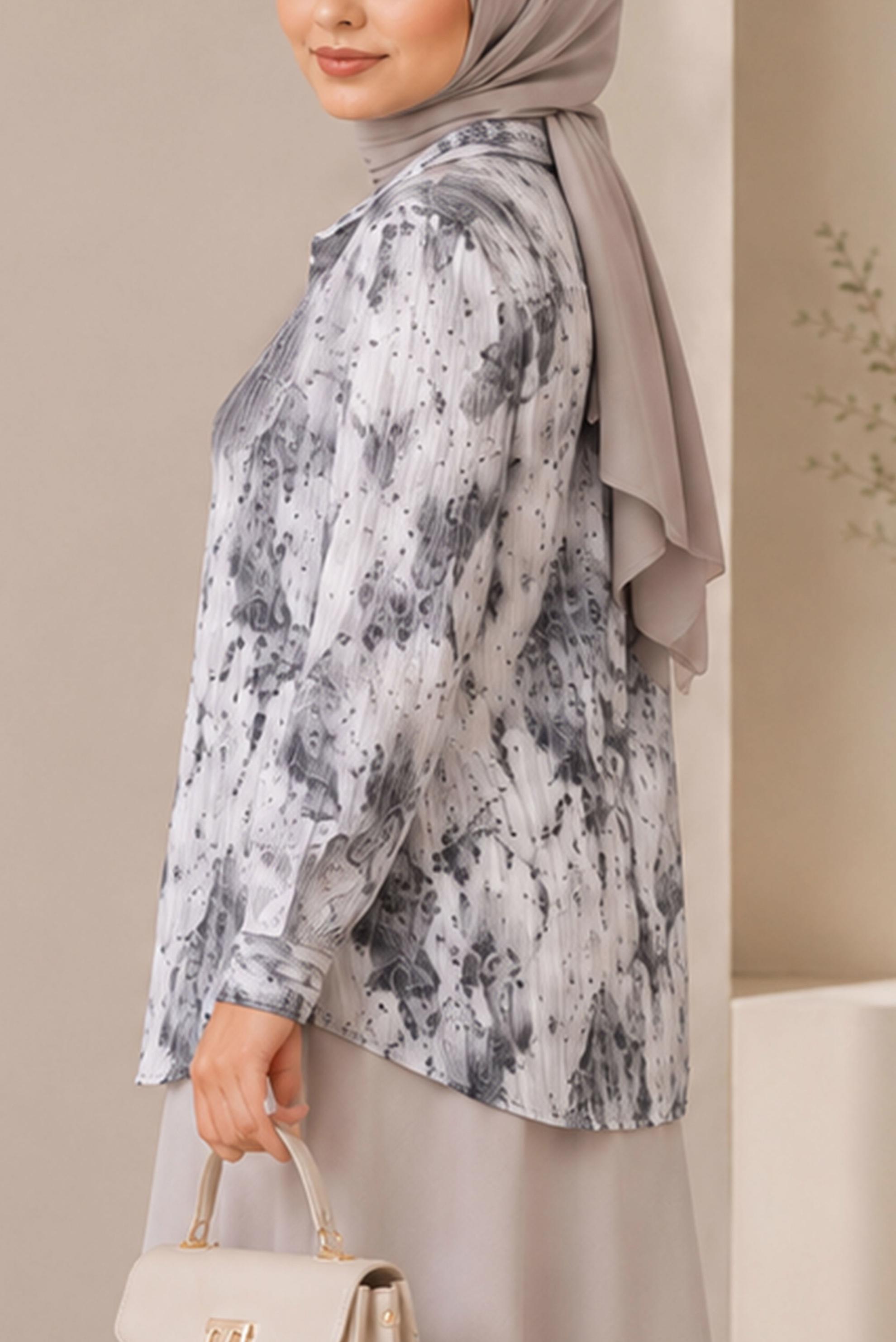 Hijab clothing BLACK PLUS SIZE PATTERNED SATIN TUNIC 20965