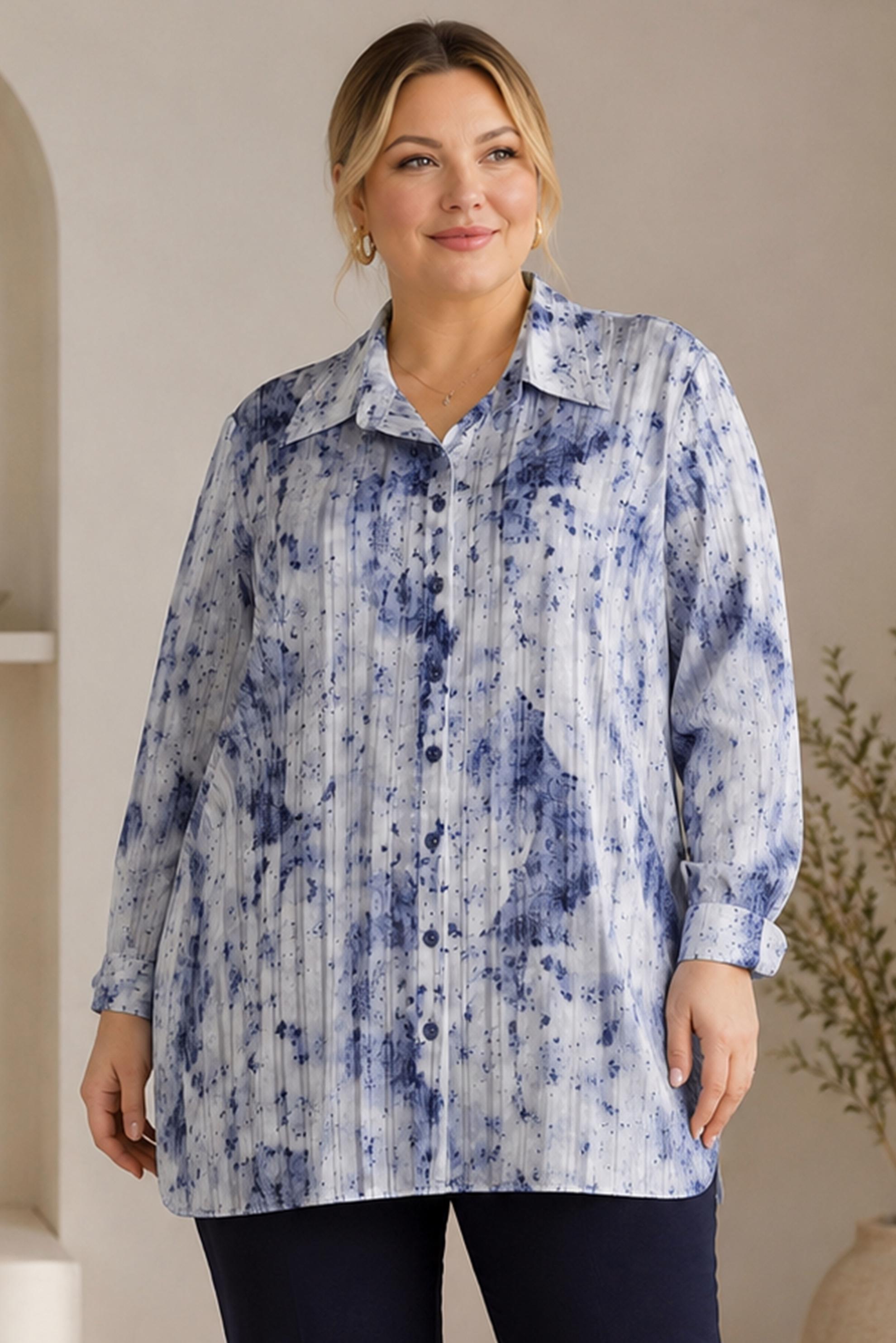 Hijab clothing NAVY BLUE PLUS SIZE PATTERNED SATIN TUNIC 20965