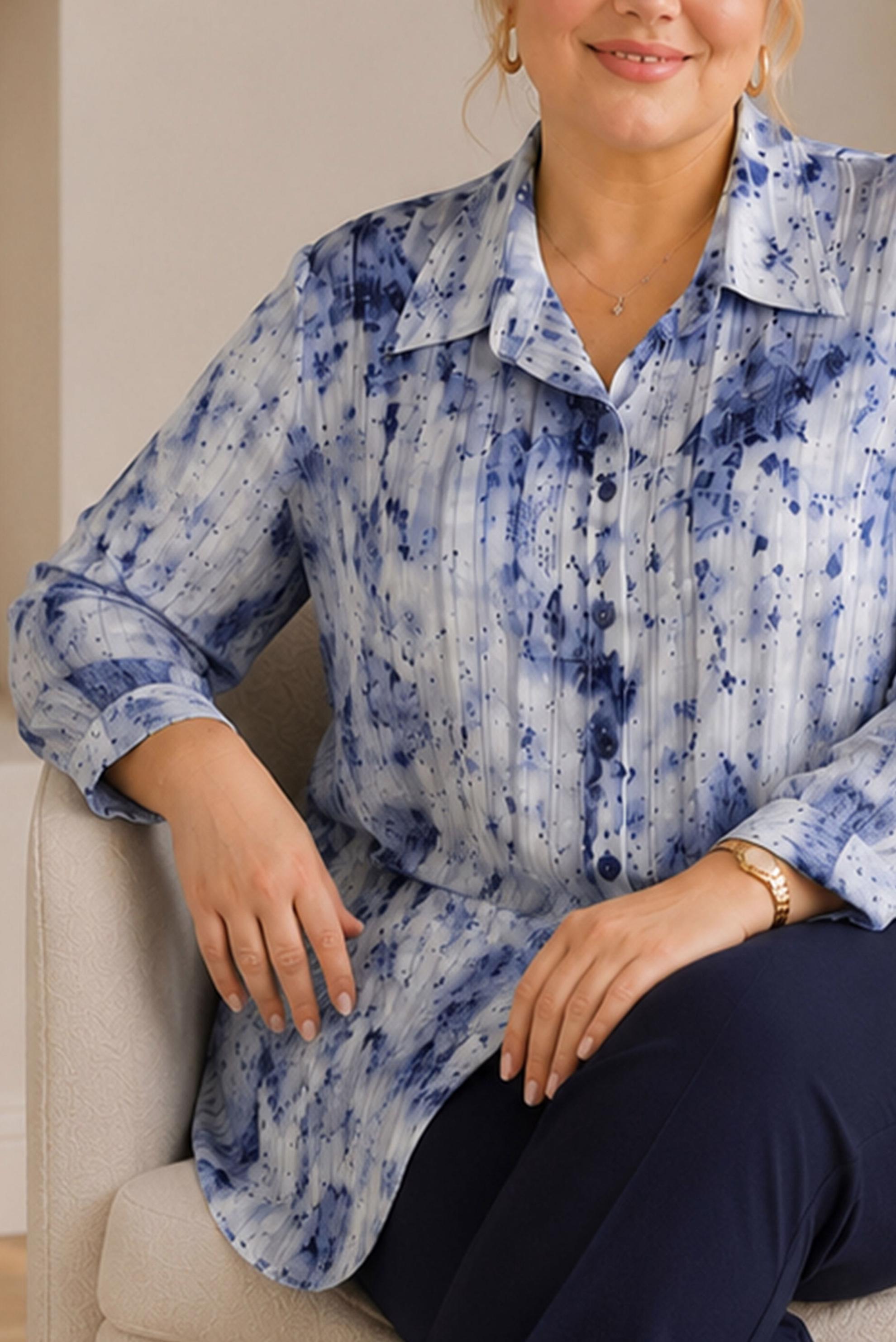 Hijab clothing NAVY BLUE PLUS SIZE PATTERNED SATIN TUNIC 20965