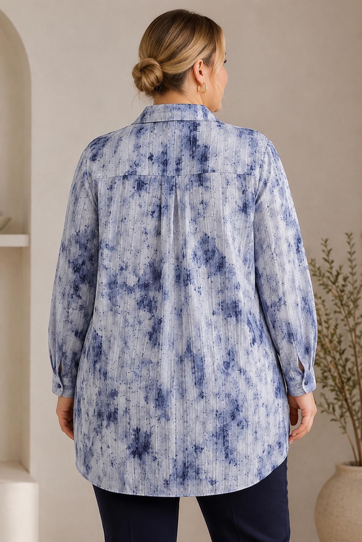 Hijab clothing NAVY BLUE PLUS SIZE PATTERNED SATIN TUNIC 20965