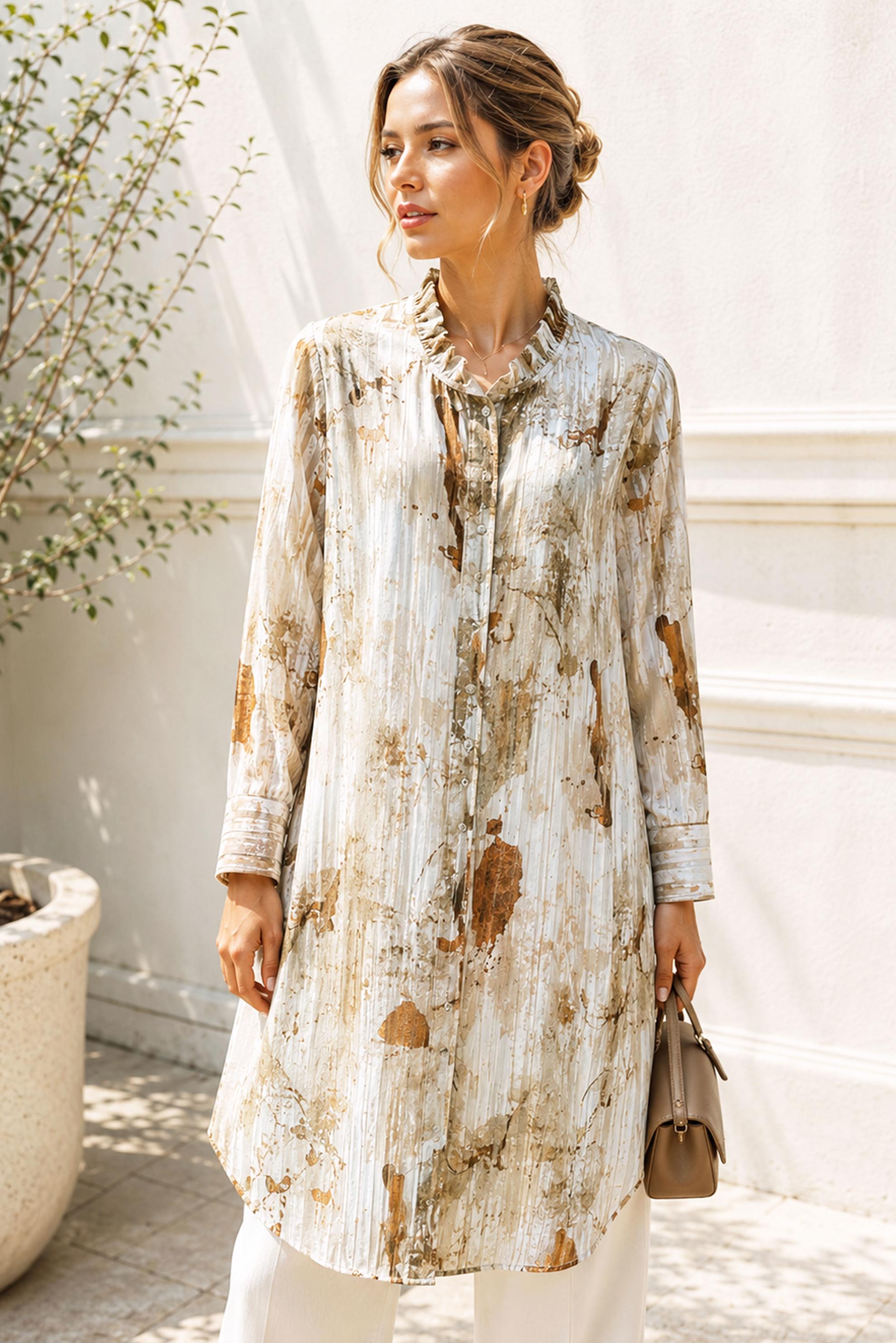Hijab clothing BROWN PATTERNED SATIN TUNIC 20967