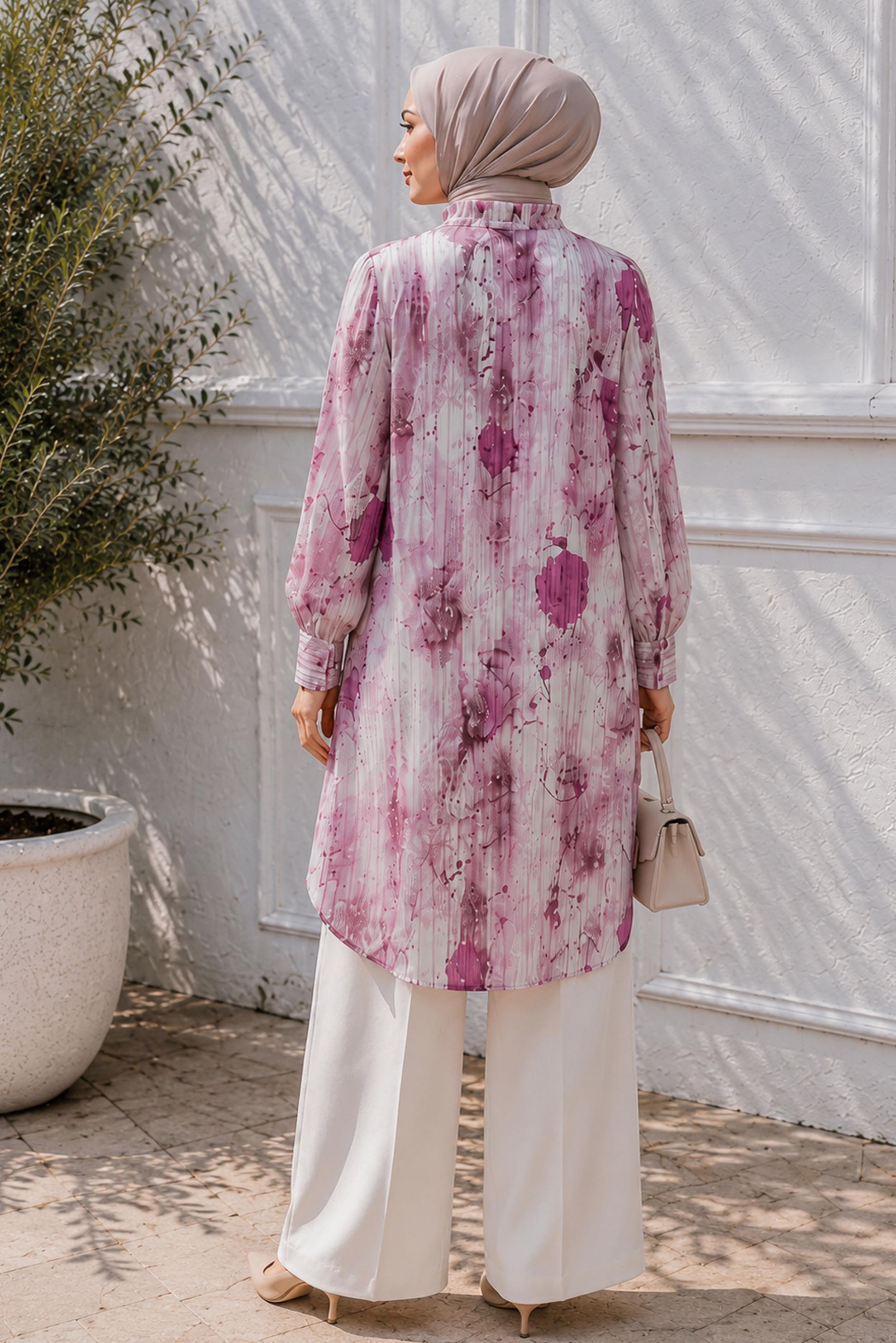 Hijab clothing PINK PATTERNED SATIN TUNIC 20967