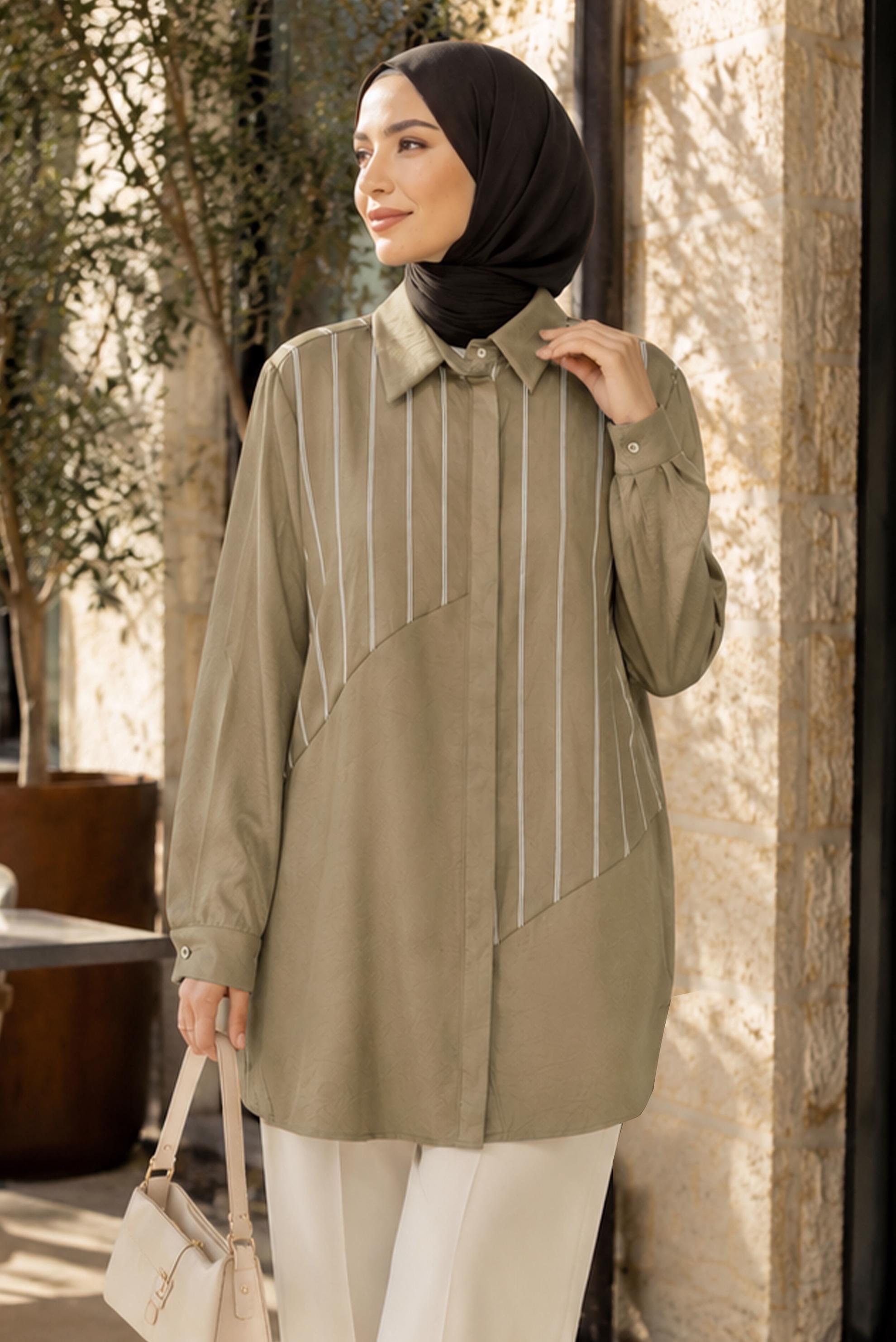 Hijab clothing BEIGE PLUS SIZE SHIRT COLLAR TUNIC 20969