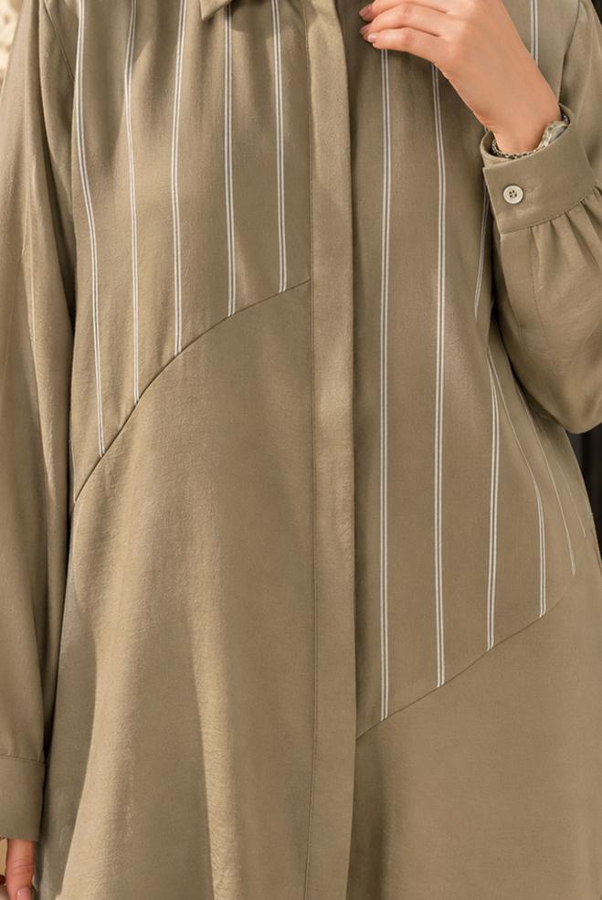 Hijab clothing BEIGE PLUS SIZE SHIRT COLLAR TUNIC 20969 - ALVİNA