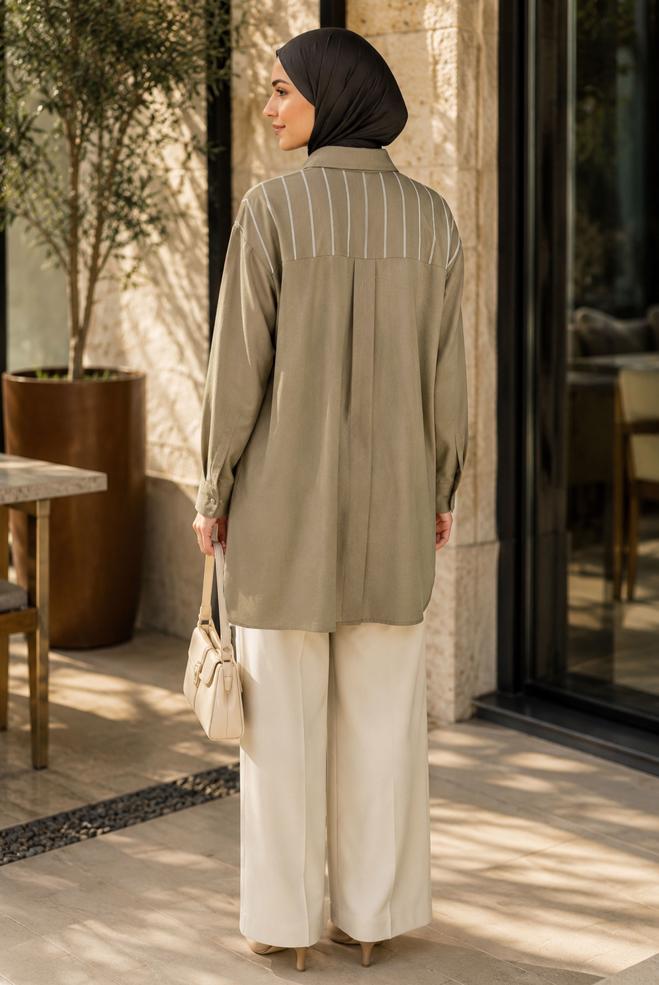Hijab clothing BEIGE PLUS SIZE SHIRT COLLAR TUNIC 20969 - ALVİNA