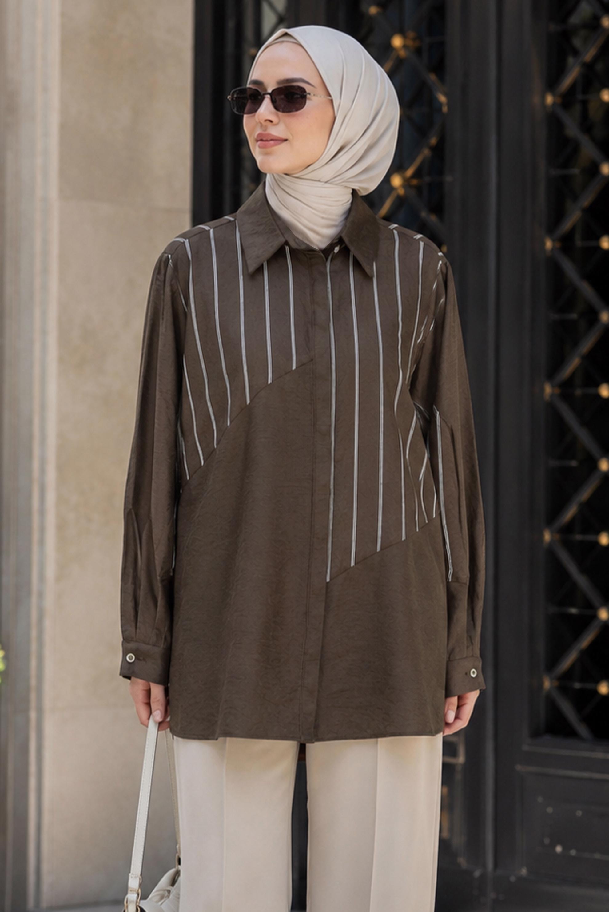 Hijab clothing BROWN PLUS SIZE SHIRT COLLAR TUNIC 20969