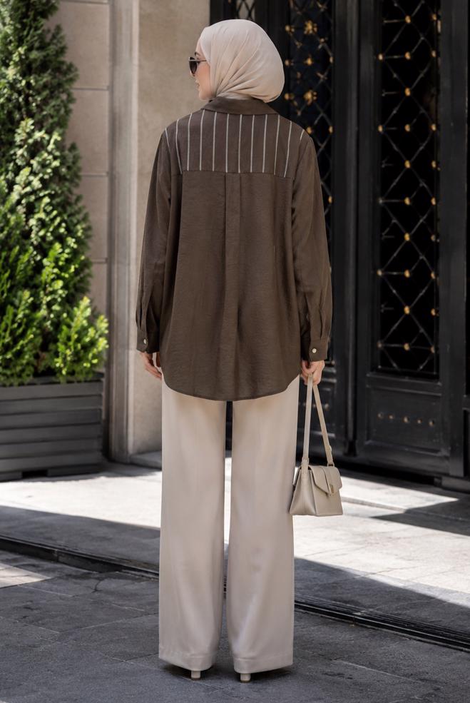 Hijab clothing BROWN PLUS SIZE SHIRT COLLAR TUNIC 20969 - ALVİNA