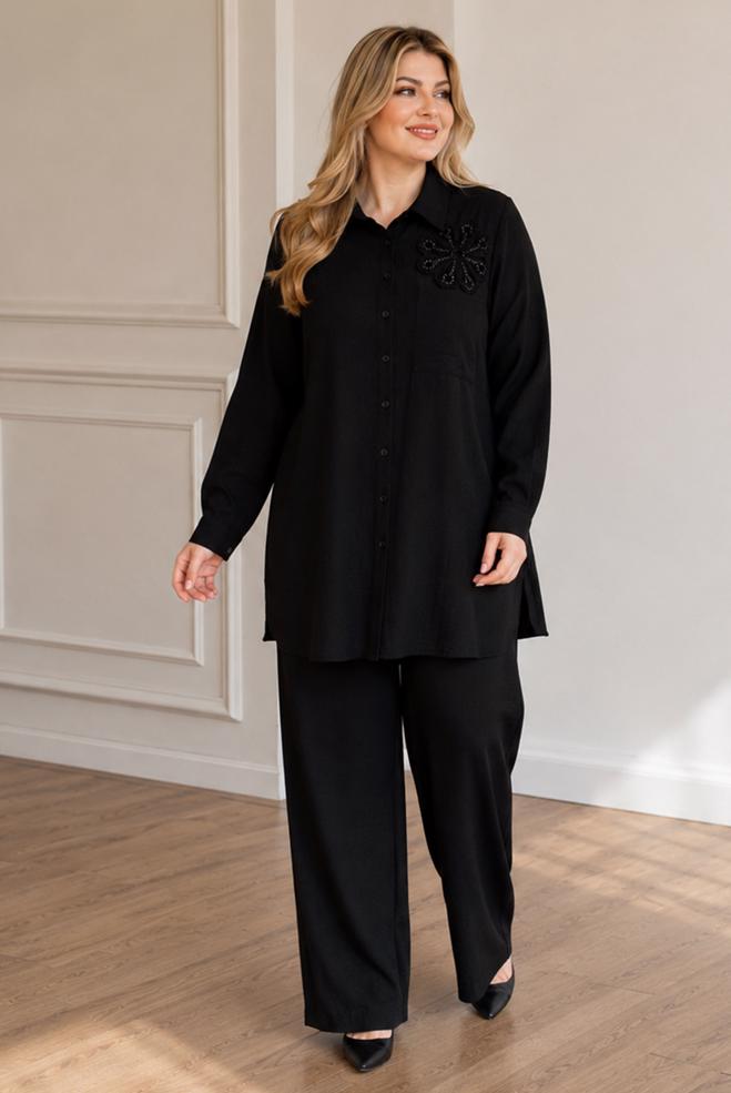 Hijab clothing BLACK PLUS SIZE MUSLIN TUNIC 20971 - ALVİNA