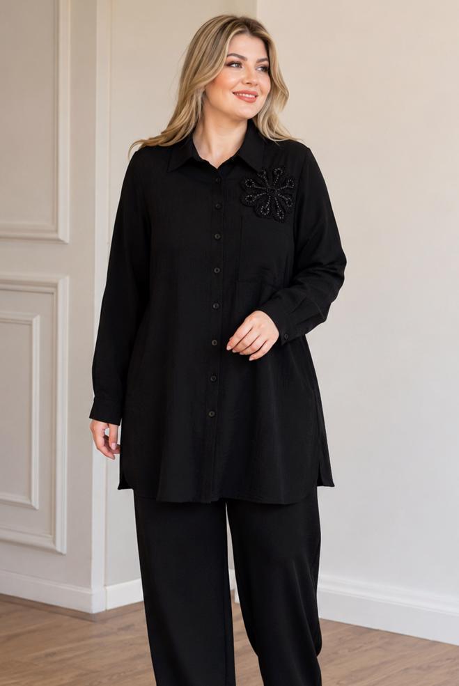 Hijab clothing BLACK PLUS SIZE MUSLIN TUNIC 20971 - ALVİNA