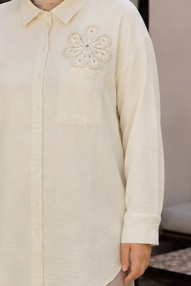 Hijab clothing BEIGE PLUS SIZE MUSLIN TUNIC 20971 - ALVİNA
