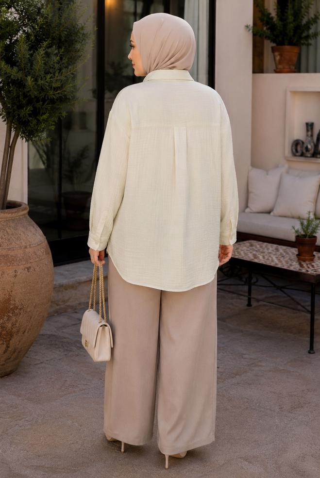 Hijab clothing BEIGE PLUS SIZE MUSLIN TUNIC 20971 - ALVİNA