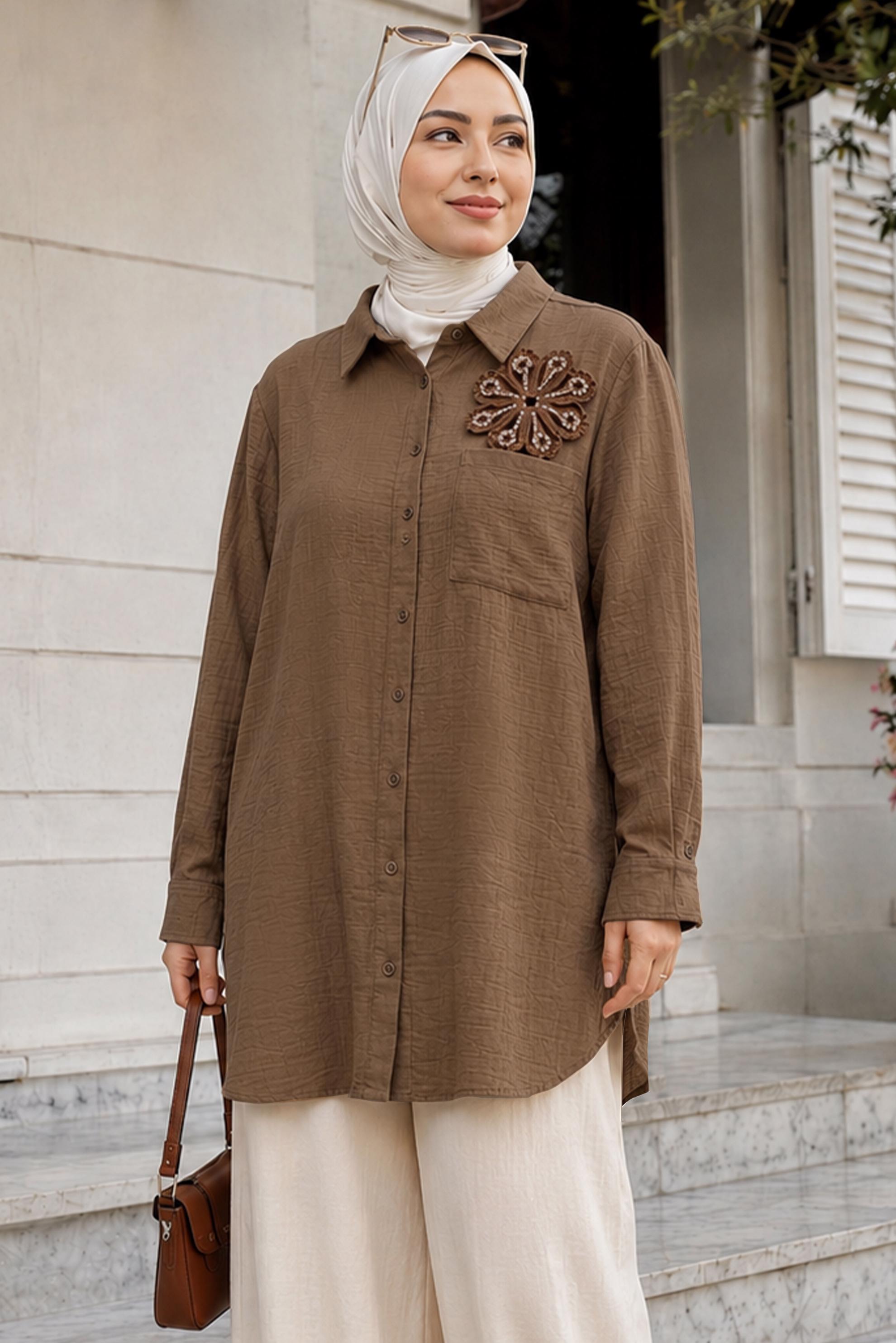 Hijab clothing BROWN PLUS SIZE MUSLIN TUNIC 20971