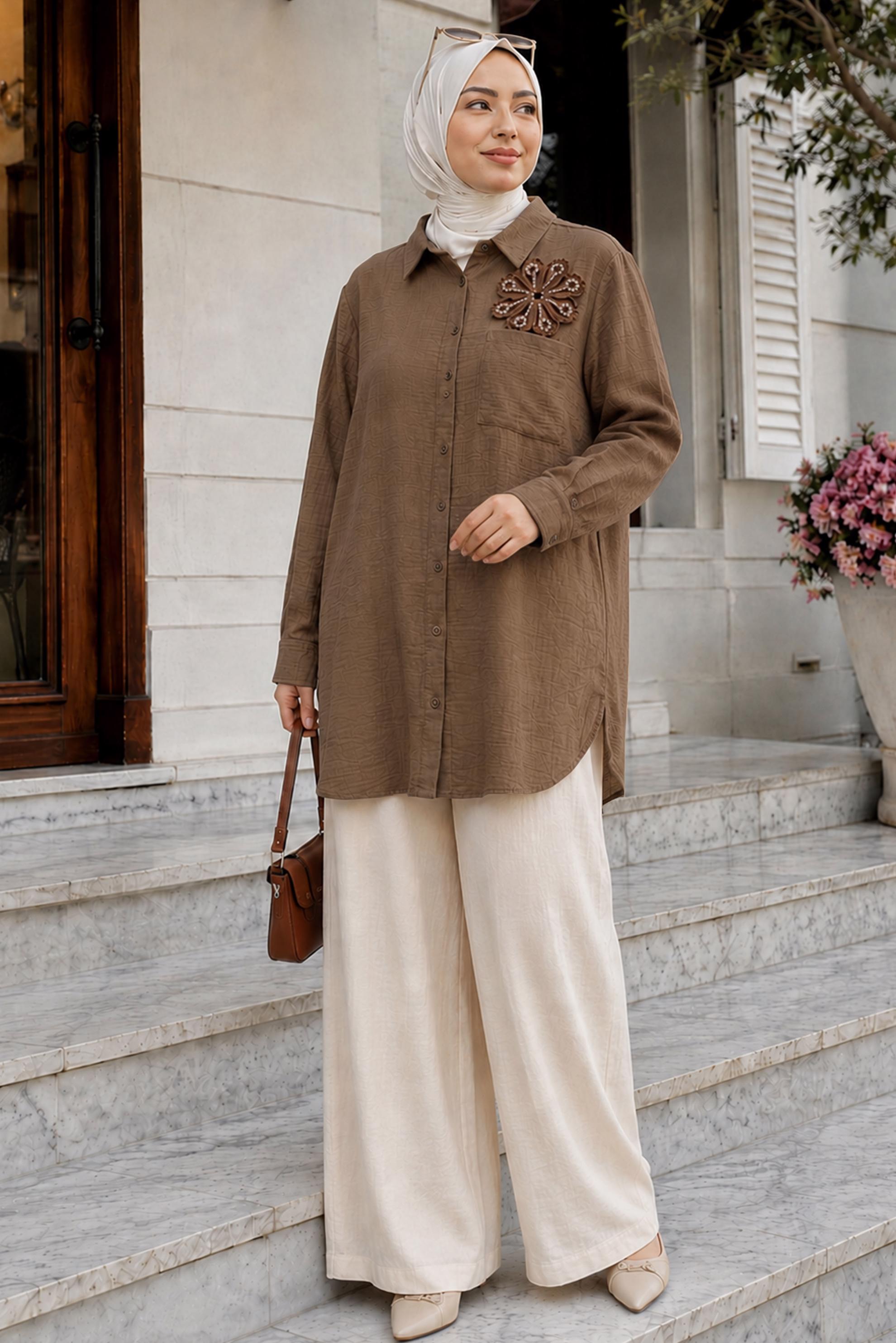 Hijab clothing BROWN PLUS SIZE MUSLIN TUNIC 20971