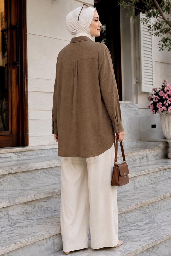 Hijab clothing BROWN PLUS SIZE MUSLIN TUNIC 20971 - ALVİNA