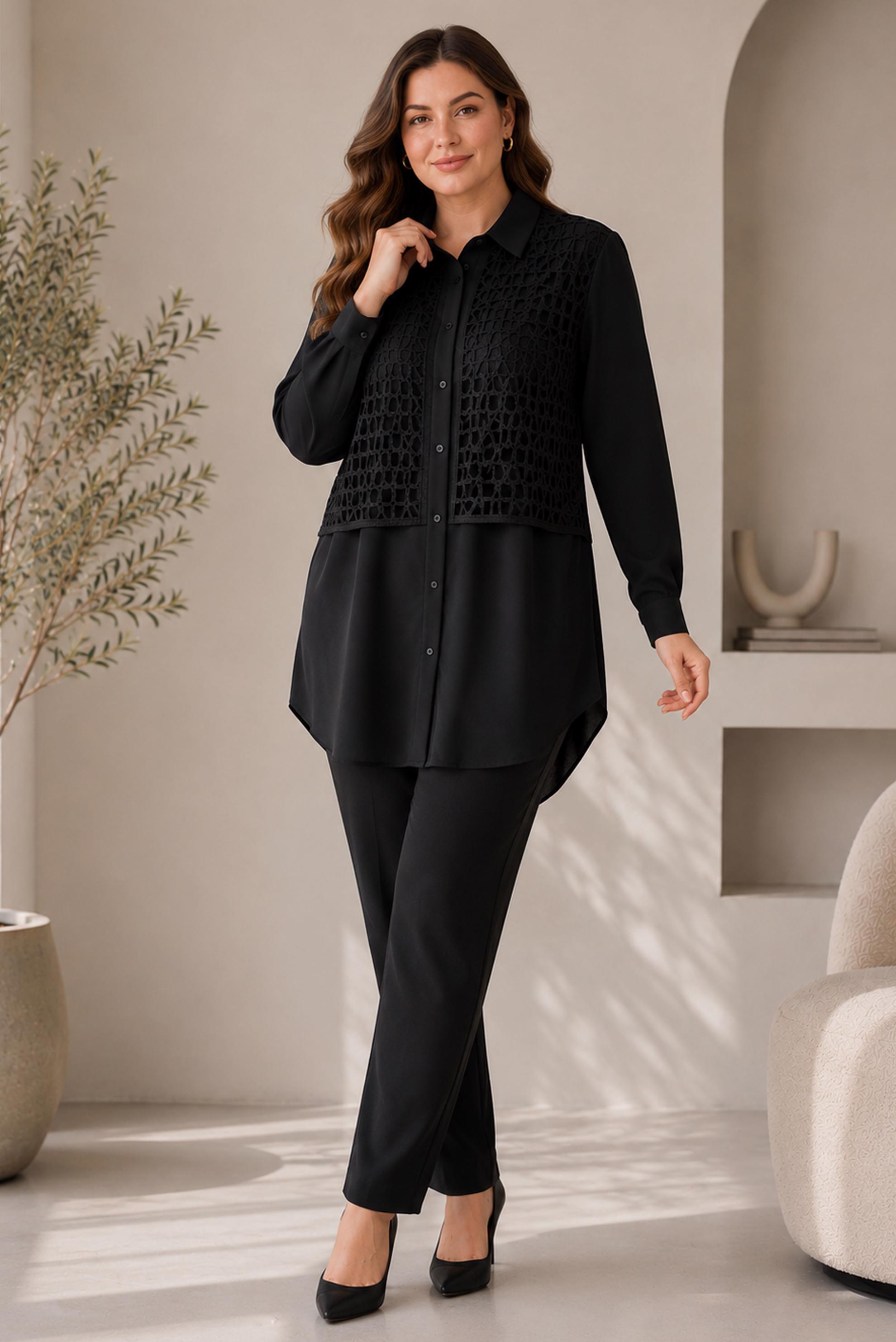 Hijab clothing BLACK PLUS SIZE SHIRT COLLAR TUNIC 20976
