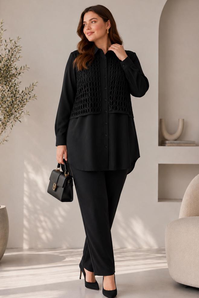 Hijab clothing BLACK PLUS SIZE SHIRT COLLAR TUNIC 20976 - ALVİNA