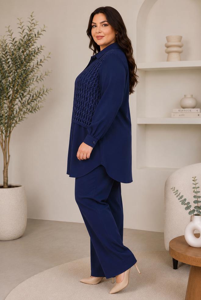 Hijab clothing NAVY BLUE PLUS SIZE SHIRT COLLAR TUNIC 20976 - ALVİNA