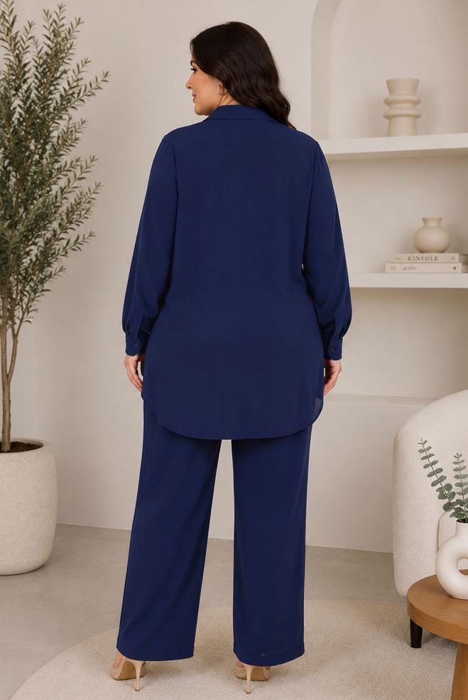 Hijab clothing NAVY BLUE PLUS SIZE SHIRT COLLAR TUNIC 20976 - ALVİNA