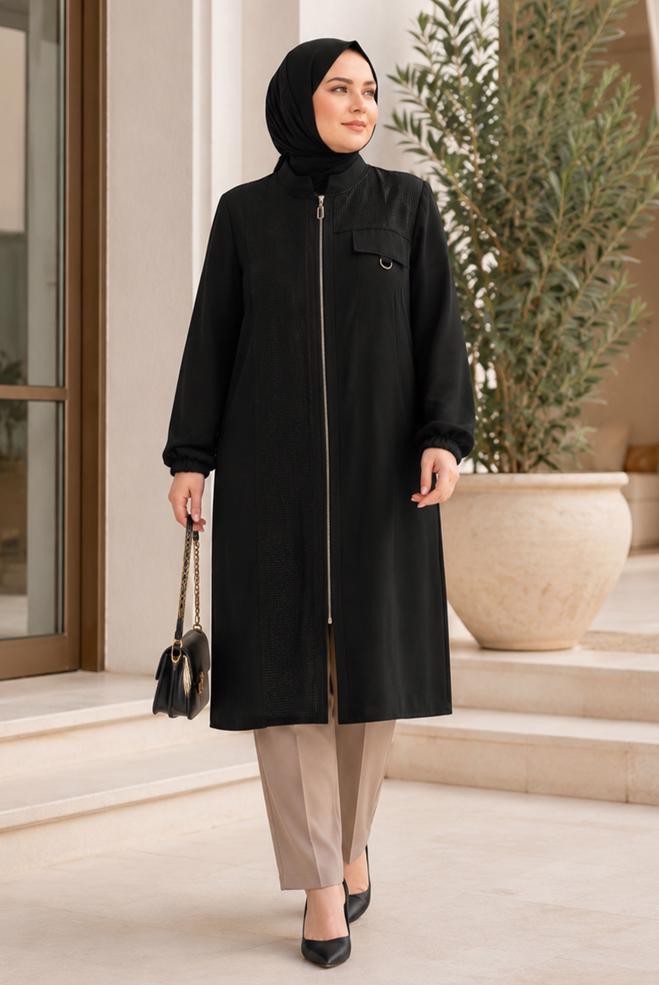 Vêtements hijab NOIR TUNIQUE DÉTAILLÉE ZIPPÉE 21005 - ALVİNA