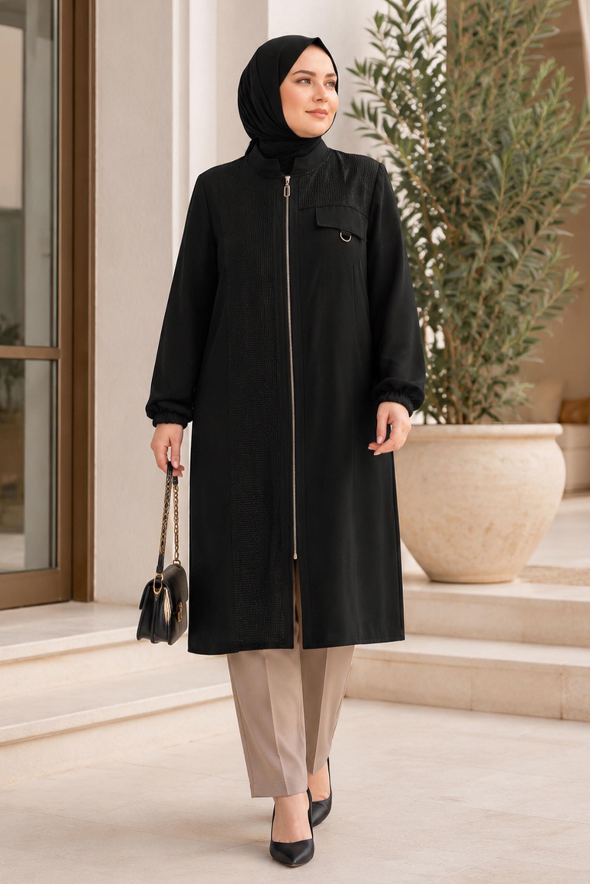 Vêtements hijab NOIR TUNIQUE DÉTAILLÉE ZIPPÉE 21005