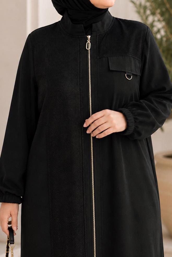 Vêtements hijab NOIR TUNIQUE DÉTAILLÉE ZIPPÉE 21005 - ALVİNA
