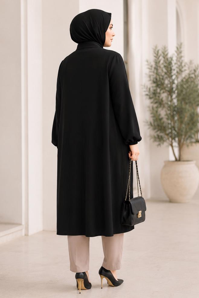 Vêtements hijab NOIR TUNIQUE DÉTAILLÉE ZIPPÉE 21005 - ALVİNA