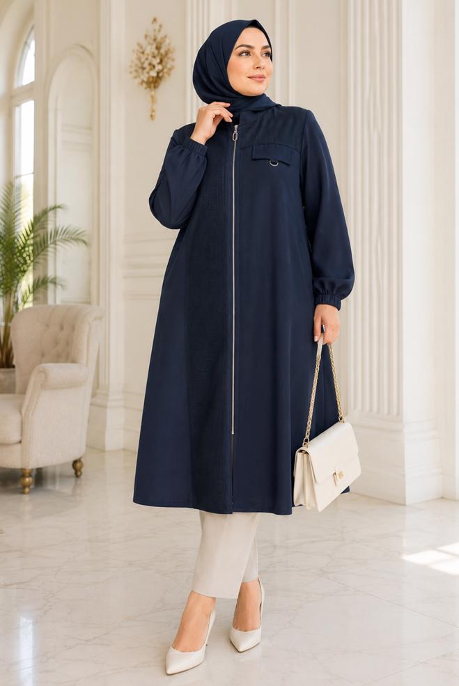 Vêtements hijab BEIGE TUNIQUE DÉTAILLÉE ZIPPÉE 21005 - ALVİNA